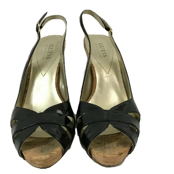 Guess Black and Cork Strap Heels - Size 8 - Picture 5 of 10